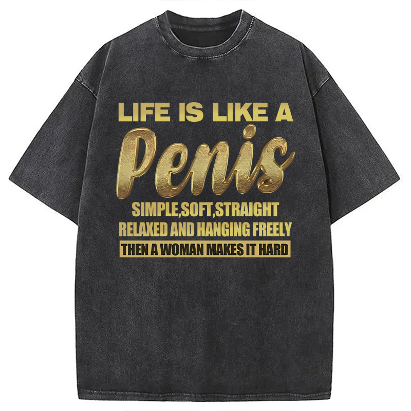Modecanvas Life Is Like A Penis DTG Printing Washed T-Shirt