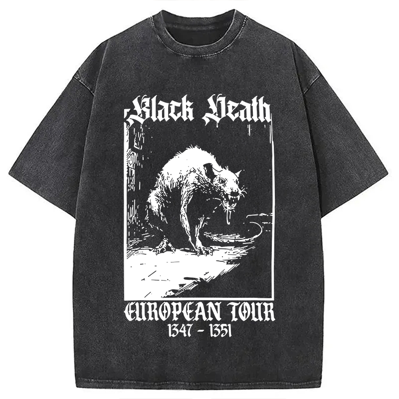 Modecanvas Black Death Rat DTG Printing Washed T-Shirt-modecanvas