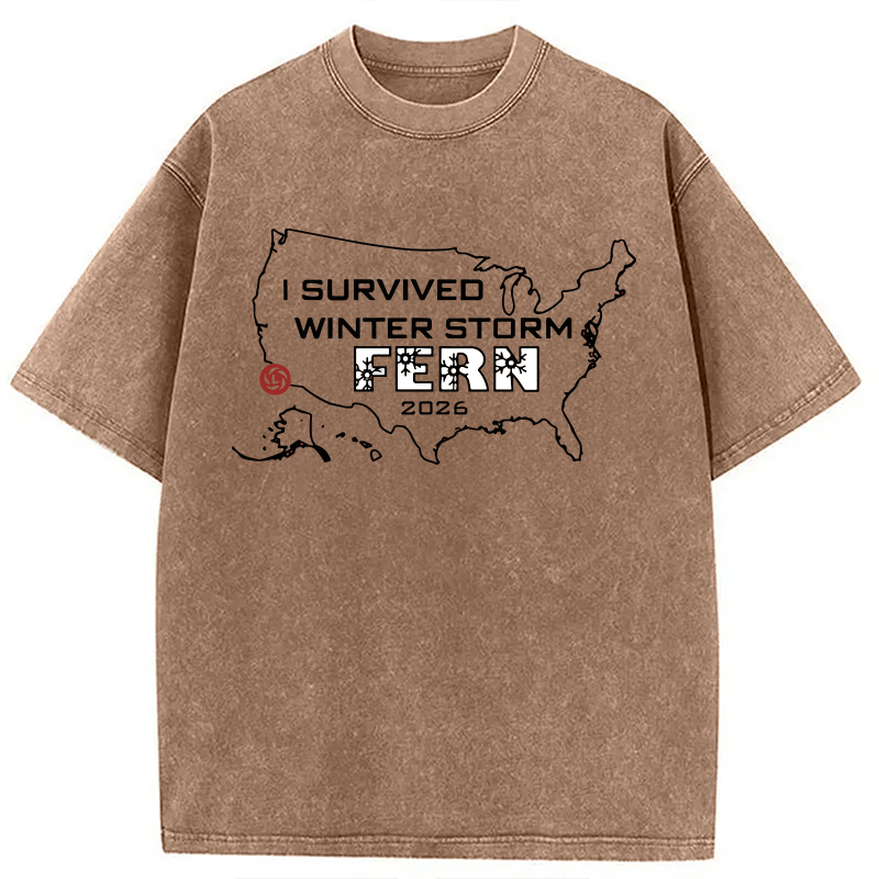 Modecanvas I Survived Winter Storm Fern 2026 DTG Printing Washed T-Shirt