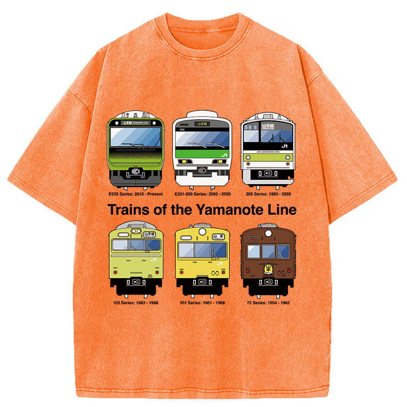Modecanvas Trains of the Yamanote Line DTG Printing Washed T-Shirt