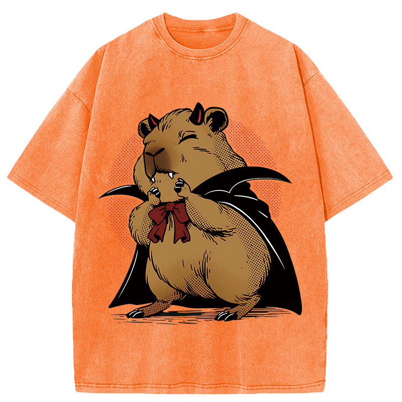 Modecanvas Vampire Capybara DTG Printing Washed T-Shirt