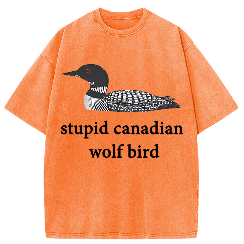 Modecanvas Stupid Canadian Wolf Bird DTG Printing Washed T-Shirt