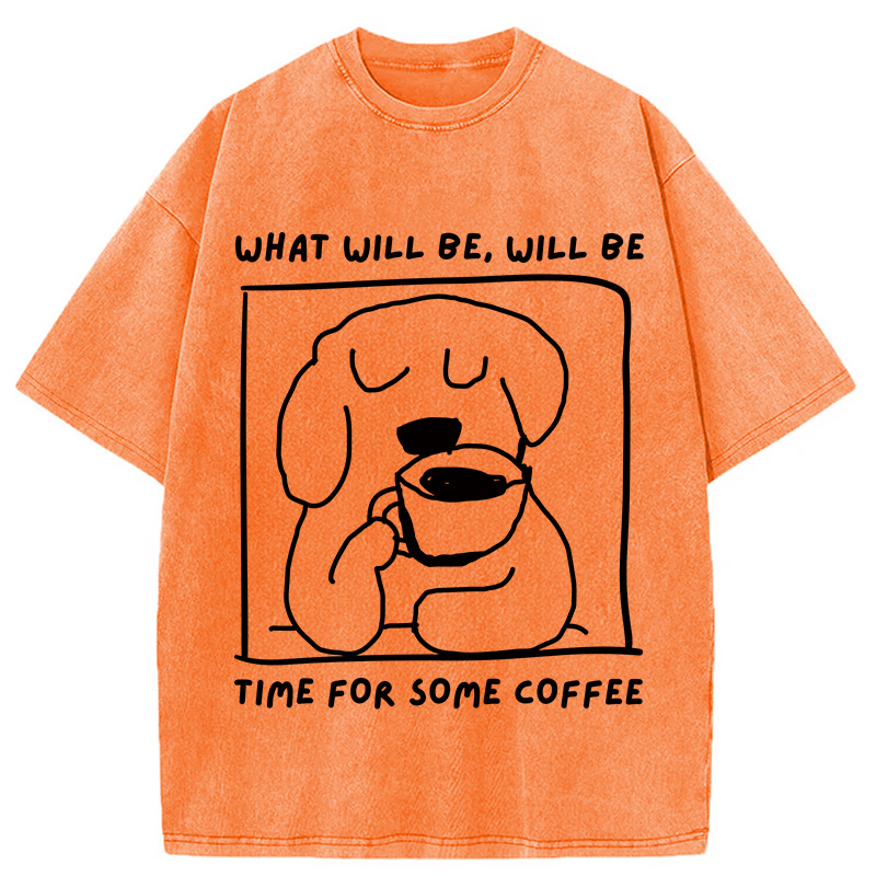 Modecanvas Coffee Dog DTG Printing Washed T-Shirt