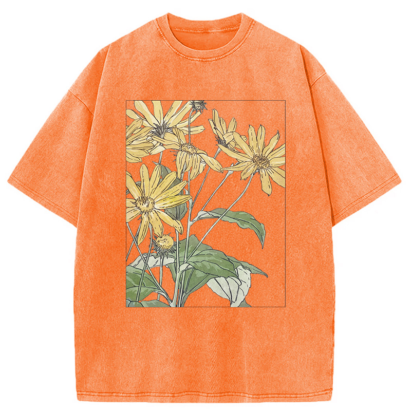Modecanvas Sunflowers Floral Art DTG Printing Washed T-Shirt
