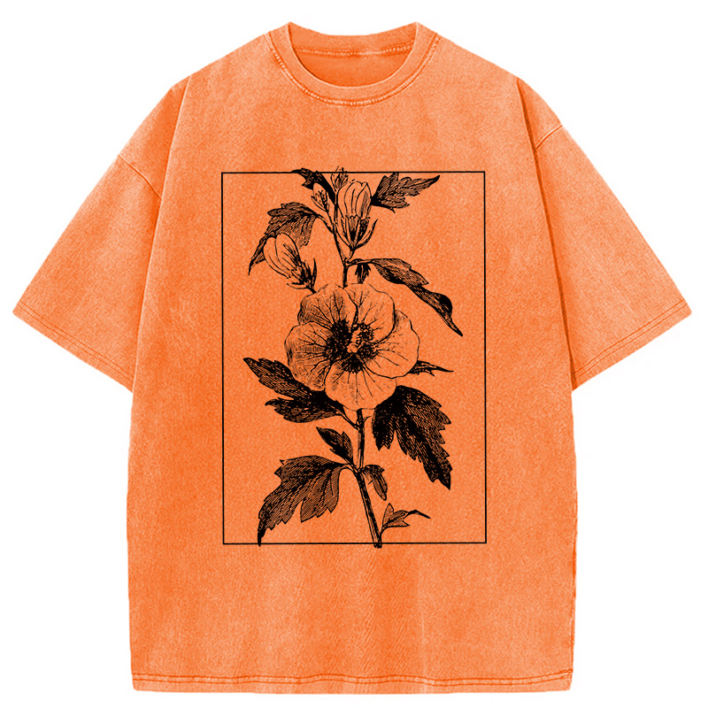 Modecanvas Vintage Botanical Flower DTG Printing Washed T-Shirt