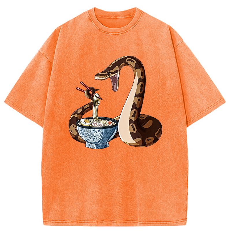 Modecanvas Japanese Kawaii Ramen Snake Funny Washed T-Shirt