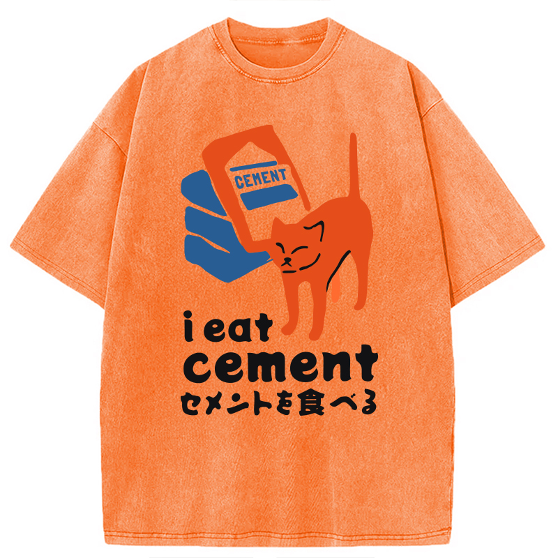 Modecanvas I Eat Cement Meme Cat Washed T-Shirt-modecanvas