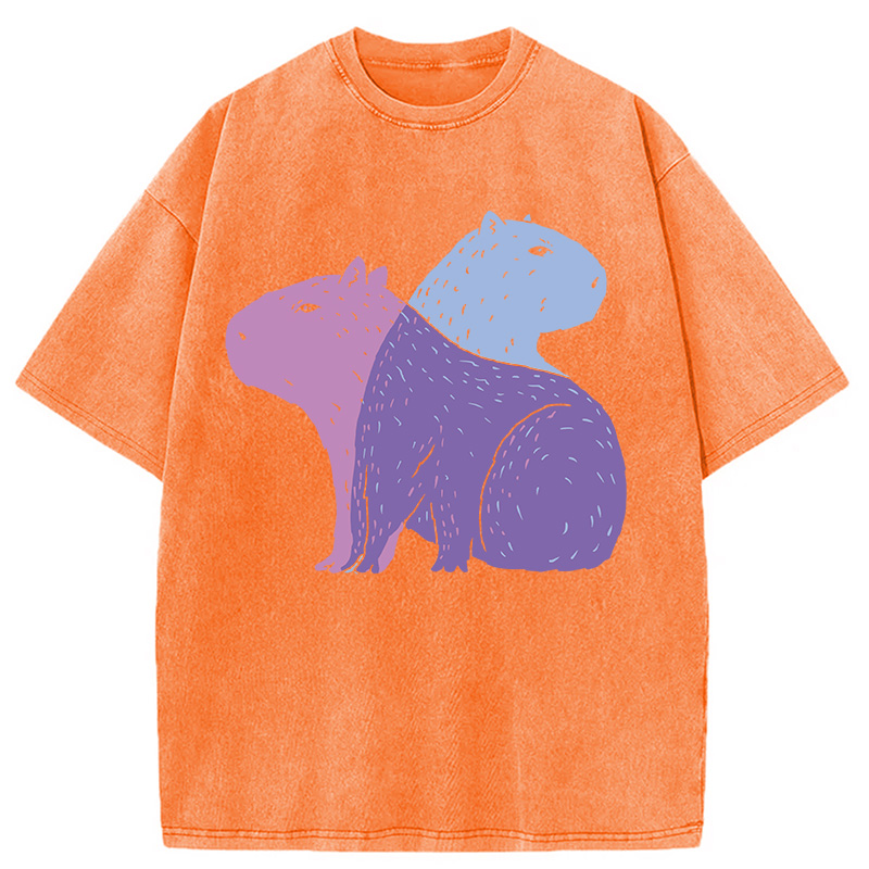 Modecanvas Double Capybaras DTG Printing Washed T-Shirt