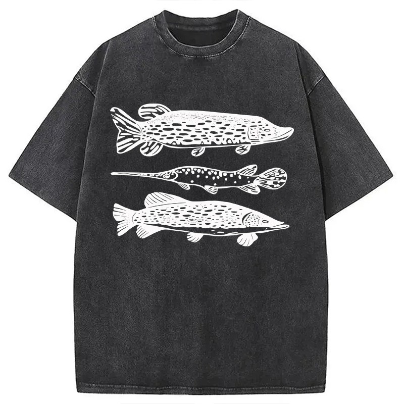 Modecanvas Freshwater Fish Hand DTG Printing Washed T-Shirt