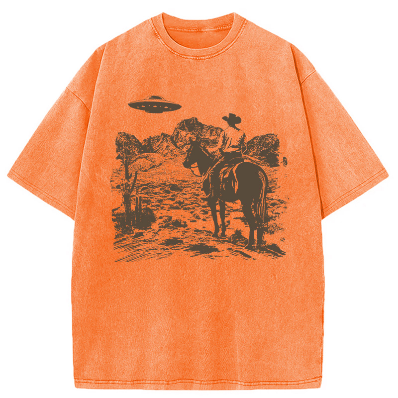 Modecanvas Ufo Western Vintage Cowboy DTG Printing Washed T-Shirt