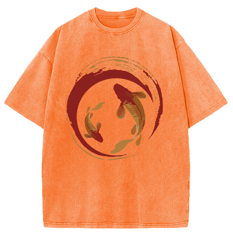 Modecanvas Koi Fish Enso Circle DTG Printing Washed T-Shirt