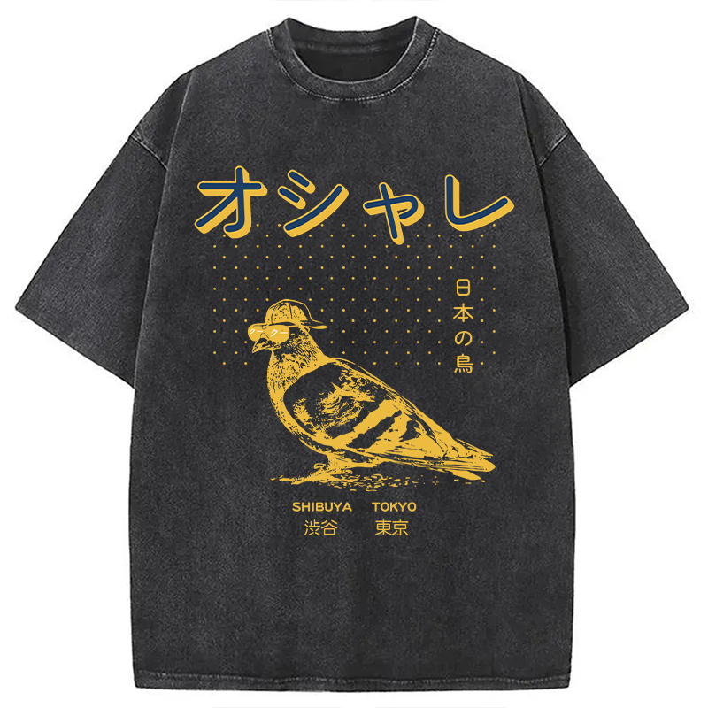 Modecanvas Punny Bird Harajuku DTG Printing Washed T-Shirt