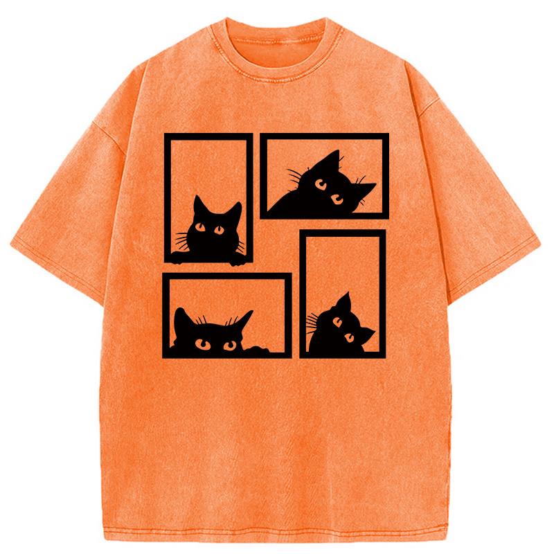 Modecanvas Cats In The Grid DTG Printing Washed T-Shirt