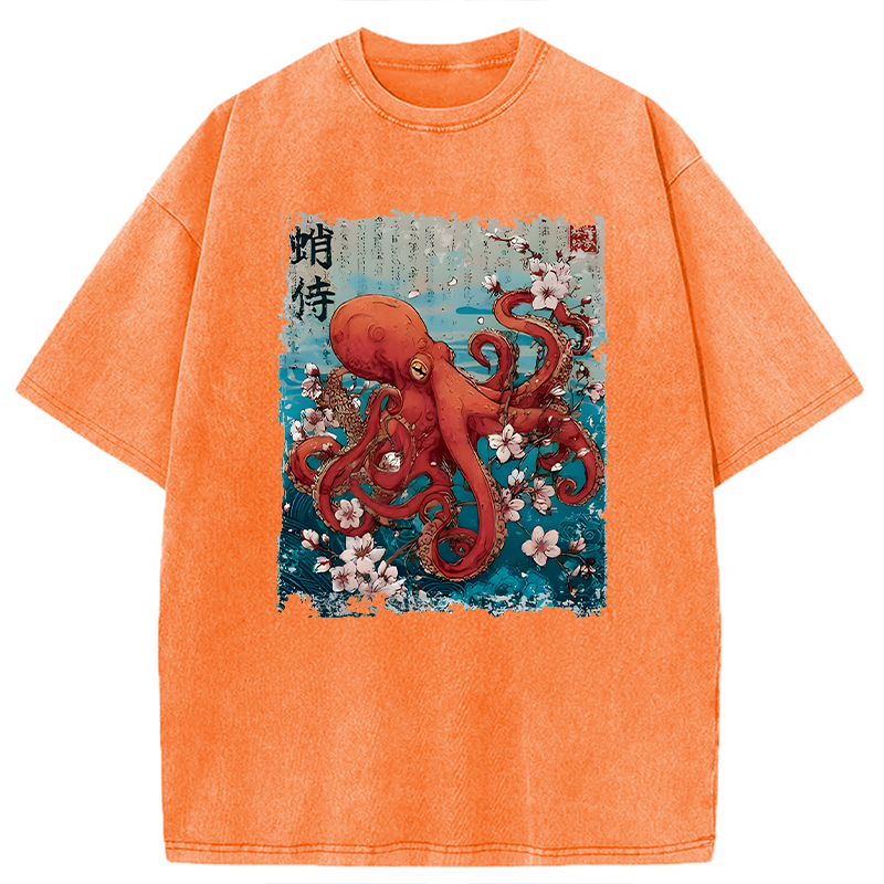 Modecanvas The Eight-Armed Samurai DTG Printing Washed T-Shirt-modecanvas