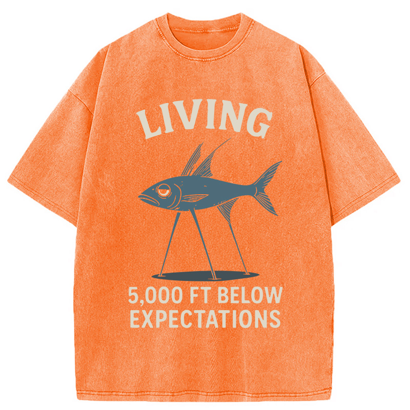 Modecanvas Tripod Fish Funny Meme DTG Printing Washed T-Shirt-modecanvas