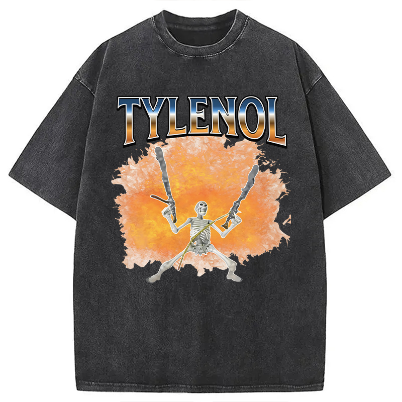 Modecanvas Funny Unhinged Skeleton DTG Printing Washed T-Shirt-modecanvas