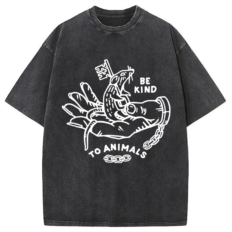 Modecanvas Be Kind To Animals DTG Printing Washed T-Shirt-modecanvas