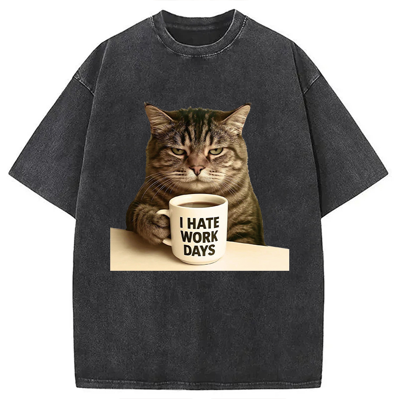 Modecanvas Grumpy Cat Coffee DTG Printing Washed T-Shirt-modecanvas