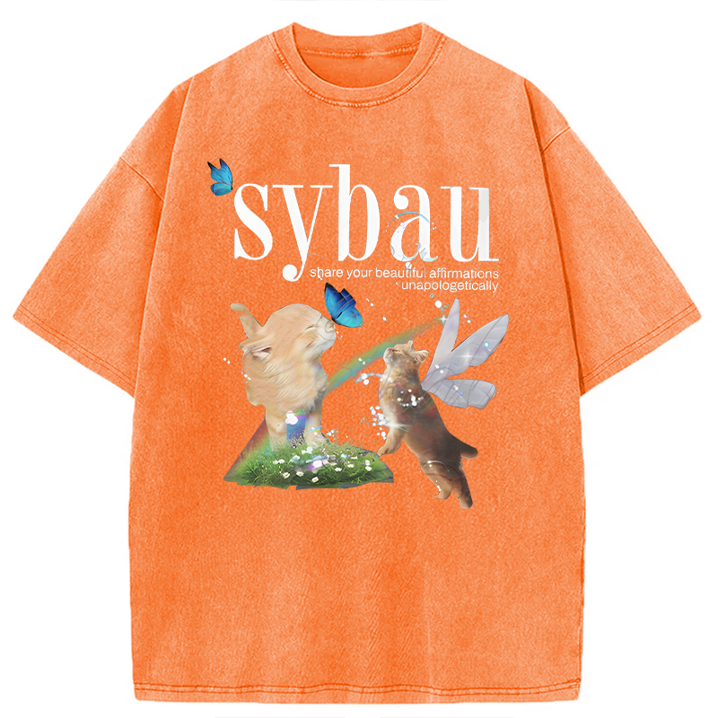 Modecanvas Cat Fairy SYBAU DTG Printing Washed T-Shirt-modecanvas