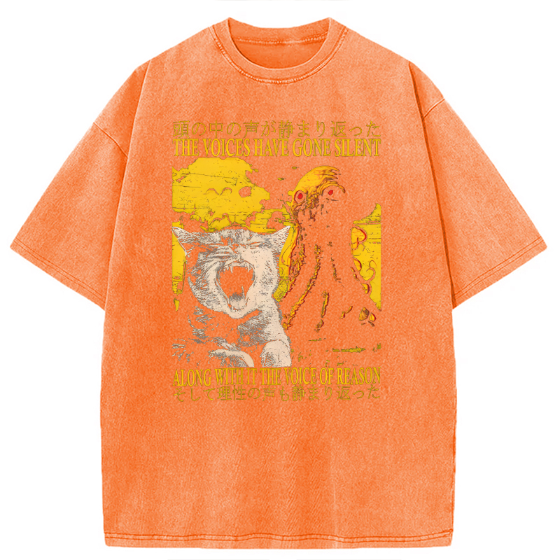 Modecanvas The Voices Have Gone Silent Cat Funny Washed T-Shirt-modecanvas