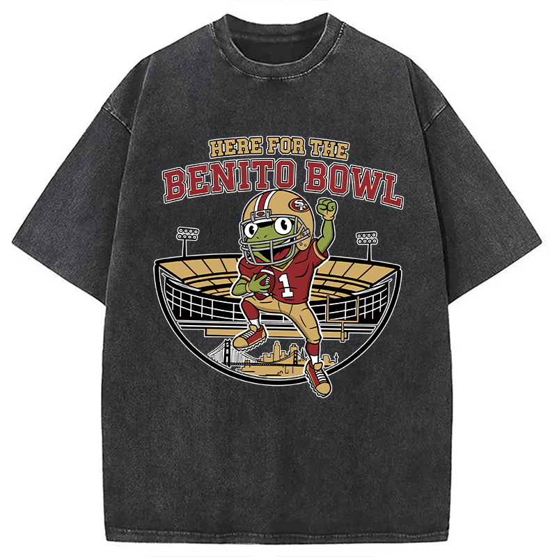 Modecanvas Here For The Benito Bowl DTG Printing Washed T-Shirt-modecanvas