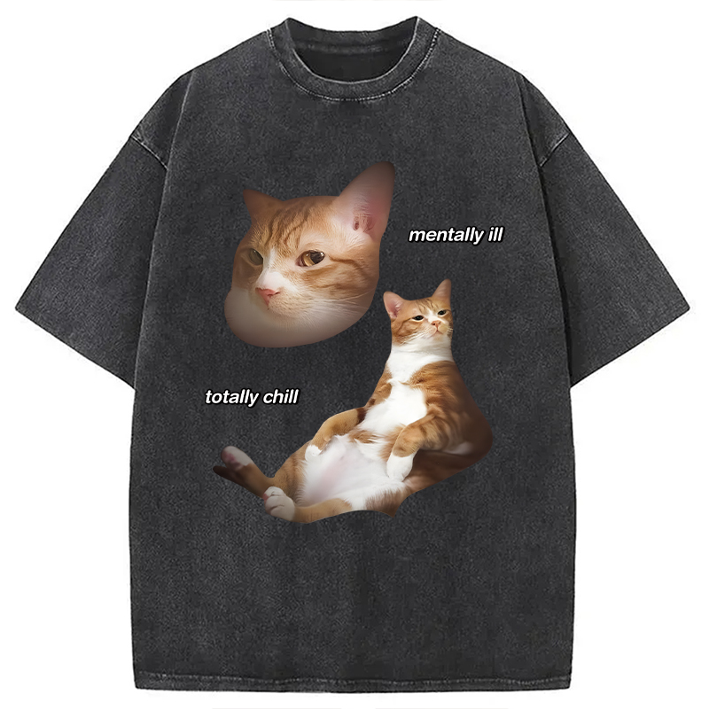 Modecanvas Illin And Chillin Cat DTG Printing Washed T-Shirt-modecanvas