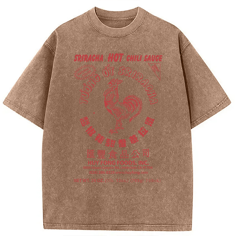 Modecanvas Sriracha Hot Chili Sauce DTG Printing Washed T-Shirt-modecanvas