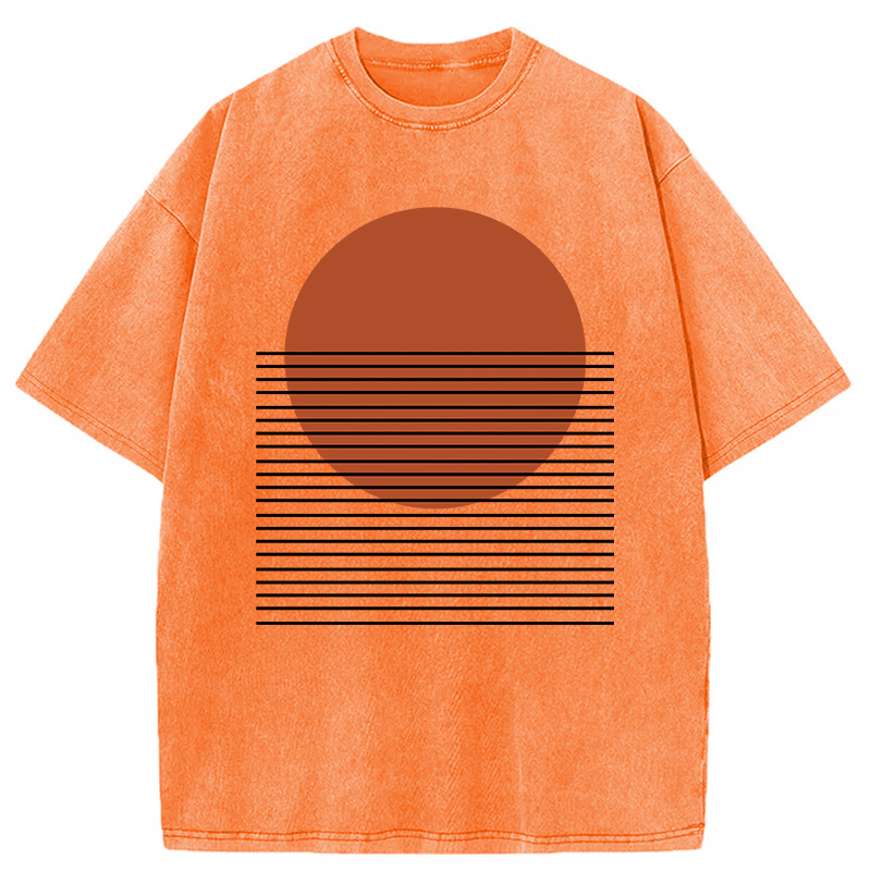Modecanvas Retro Sunset DTG Printing Washed T-Shirt-modecanvas