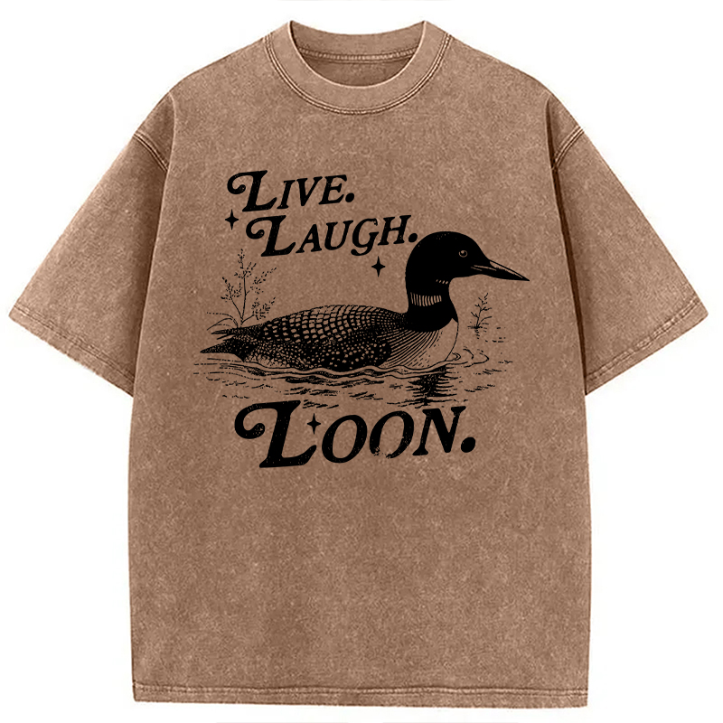 Modecanvas Live Laugh Loon Funny Duck Meme DTG Printing Washed T-Shirt-modecanvas