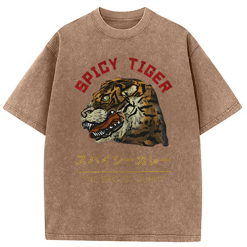 Modecanvas Japanese Spicy Tiger DTG Printing Washed T-Shirt-modecanvas