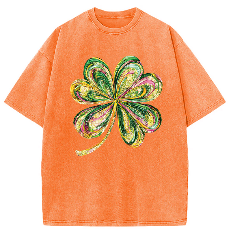 Modecanvas Retro Shamrock DTG Printing Washed T-Shirt-modecanvas