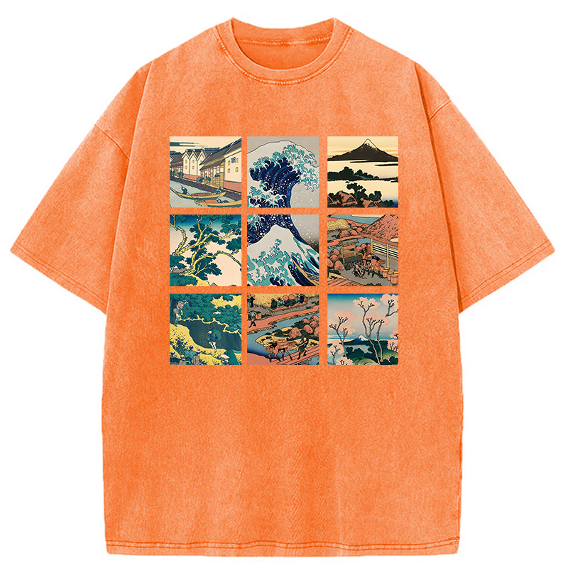 Modecanvas Thirty Six Views Of Mount Fuji DTG Printing Washed T-Shirt-modecanvas