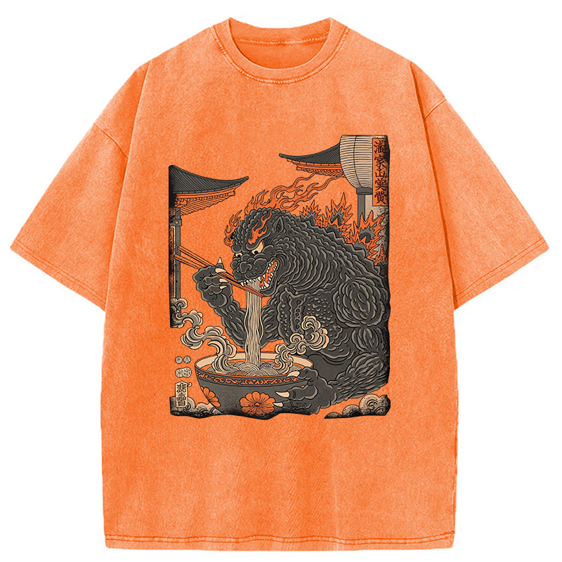Modecanvas Vintage Monster Ramen DTG Printing Washed T-Shirt-modecanvas