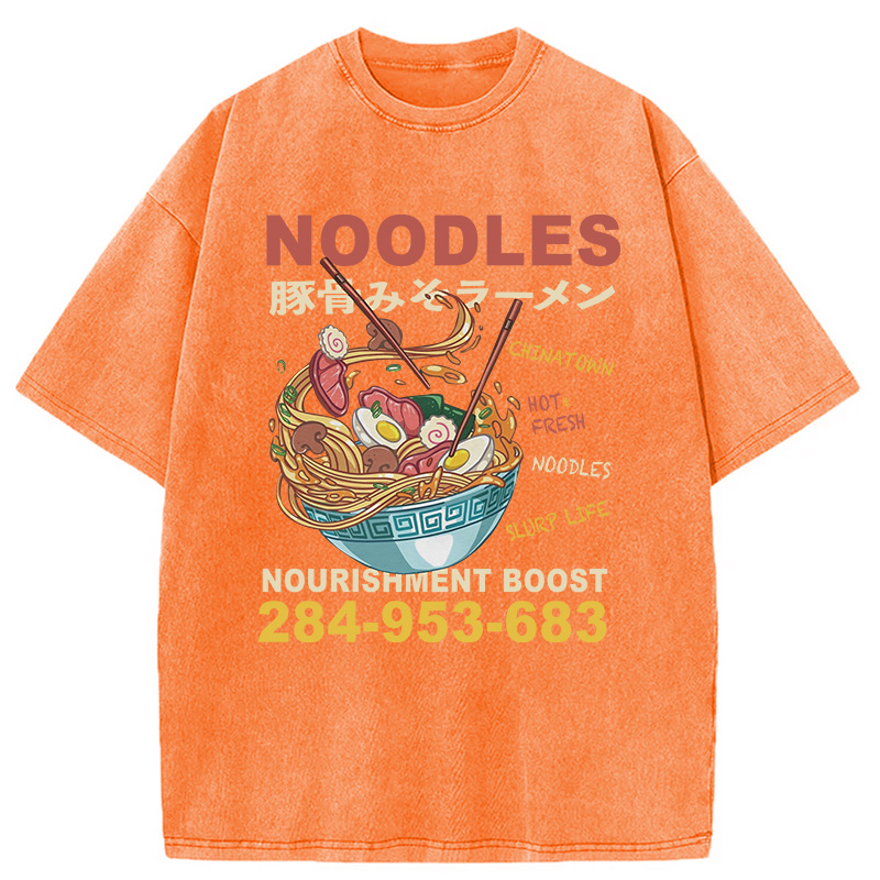 Modecanvas Cute Ramen Noodle DTG Printing Washed T-Shirt-modecanvas