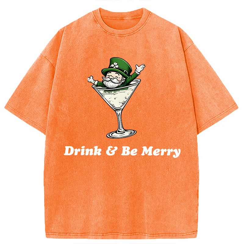 Modecanvas Leprechaun Martini Cocktail Vintage DTG Printing Washed T-Shirt-modecanvas