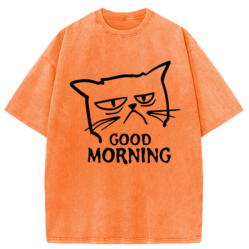 Modecanvas Good Morning Kitten Meow DTG Printing Washed T-Shirt