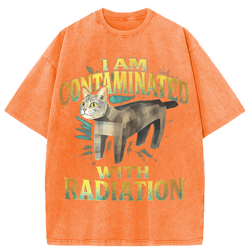 Modecanvas I Am Contaminated Cat Meme DTG Printing Washed T-Shirt-modecanvas