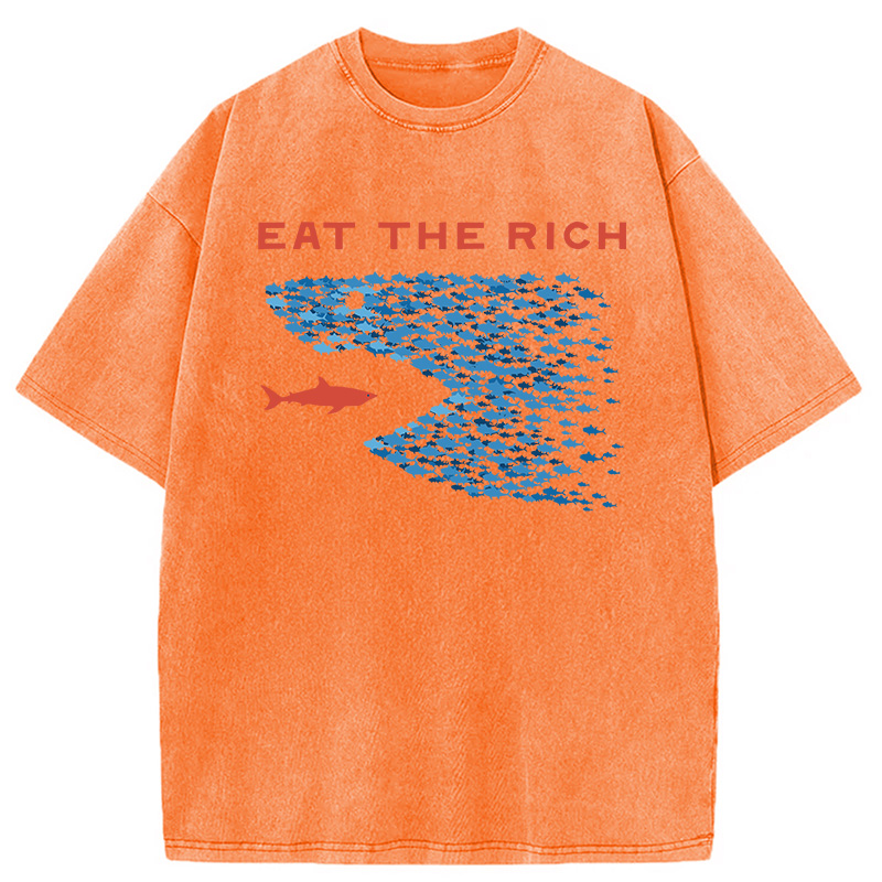 Modecanvas Eat the Rich Fish Meme DTG Printing Washed T-Shirt