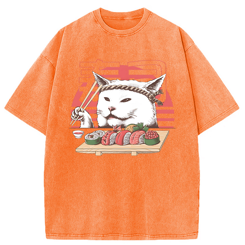 Modecanvas Smudge Happy Cat DTG Printing Washed T-Shirt