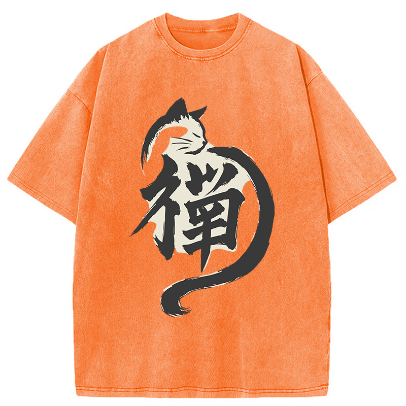 Modecanvas Zen Cat DTG Printing Washed T-Shirt