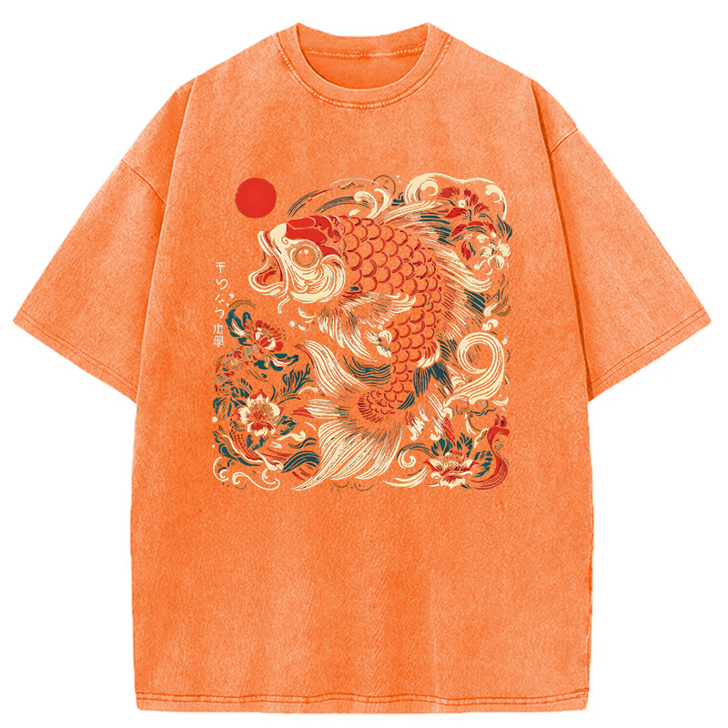Modecanvas Japanese Koi Fish DTG Printing Washed T-Shirt