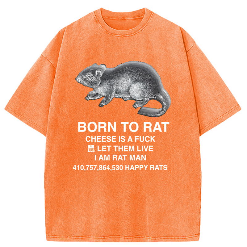 Modecanvas Born To Rat Meme DTG Printing Washed T-Shirt