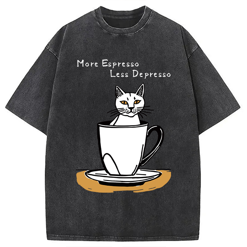 Modecanvas More Espresso Coffee Cat DTG Printing Washed T-Shirt