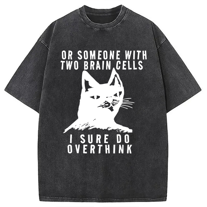 Modecanvas Overthinking Cat Funny DTG Printing Washed T-Shirt