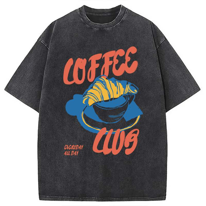 Modecanvas Retro Coffee Club DTG Printing Washed T-Shirt