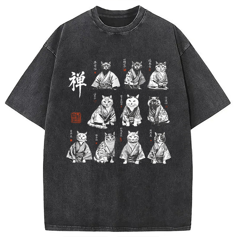Modecanvas Japanese Ink Cats DTG Printing Washed T-Shirt