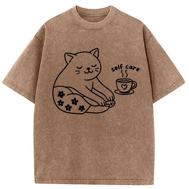 Modecanvas Self Care Line Art DTG Printing Washed T-Shirt