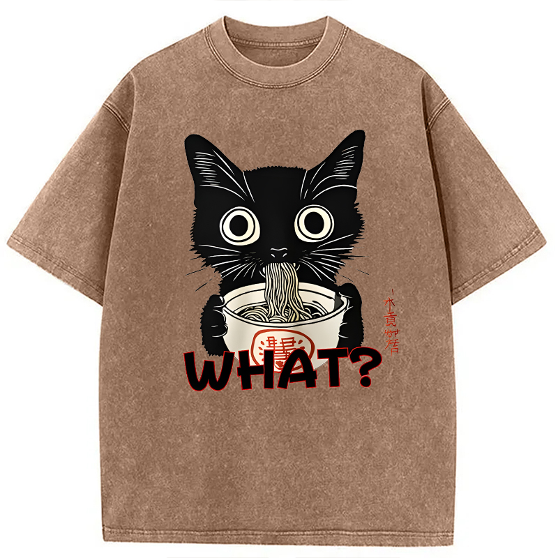 Modecanvas Kawaii Noodle Cat DTG Printing Washed T-Shirt