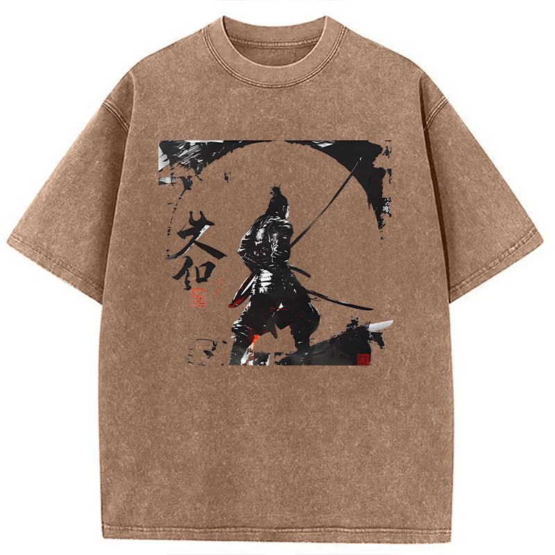 Modecanvas Japanese Samurai Martial Art DTG Printing Washed T-Shirt