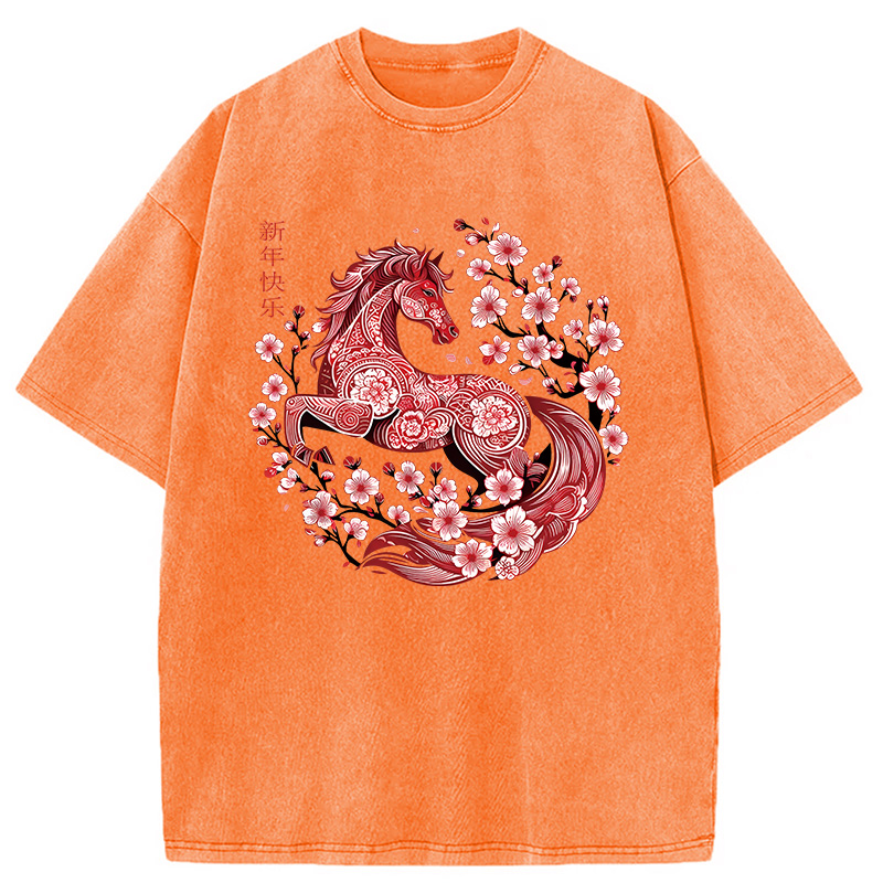 Modecanvas Chinese Horse New Year DTG Printing Washed T-Shirt